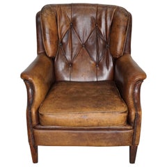 Vintage Dutch Cognac Colored Leather Club Chair