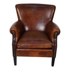 Fauteuil club néerlandais vintage en cuir de couleur cognac