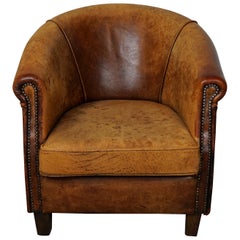 Silla Club Vintage Holandesa de Piel Color Coñac