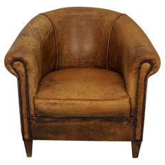 Cognacfarbener Clubsessel aus Leder