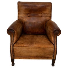 Fauteuil club néerlandais vintage en cuir de couleur cognac