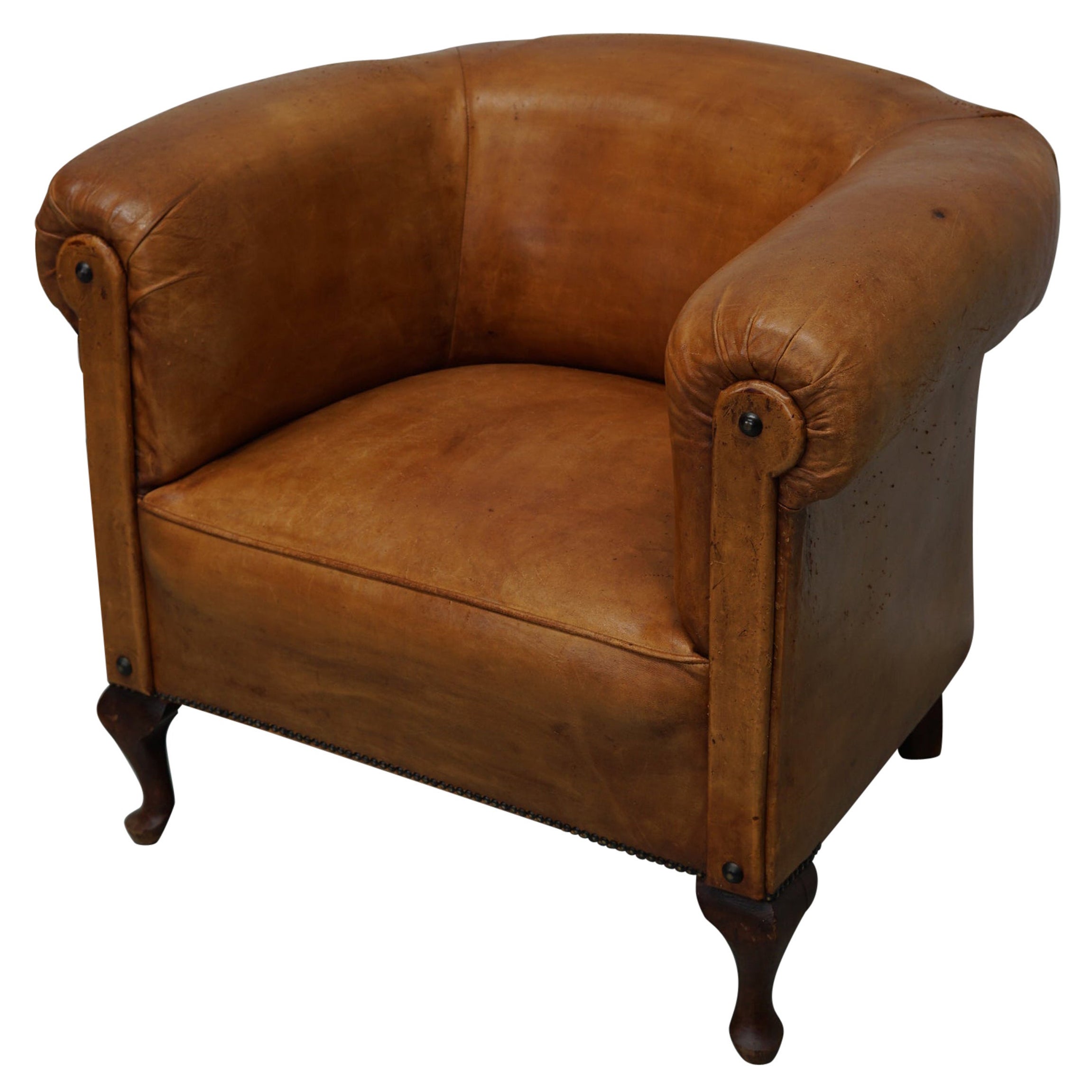 Vintage Dutch Cognac Colored Leather Club Chair