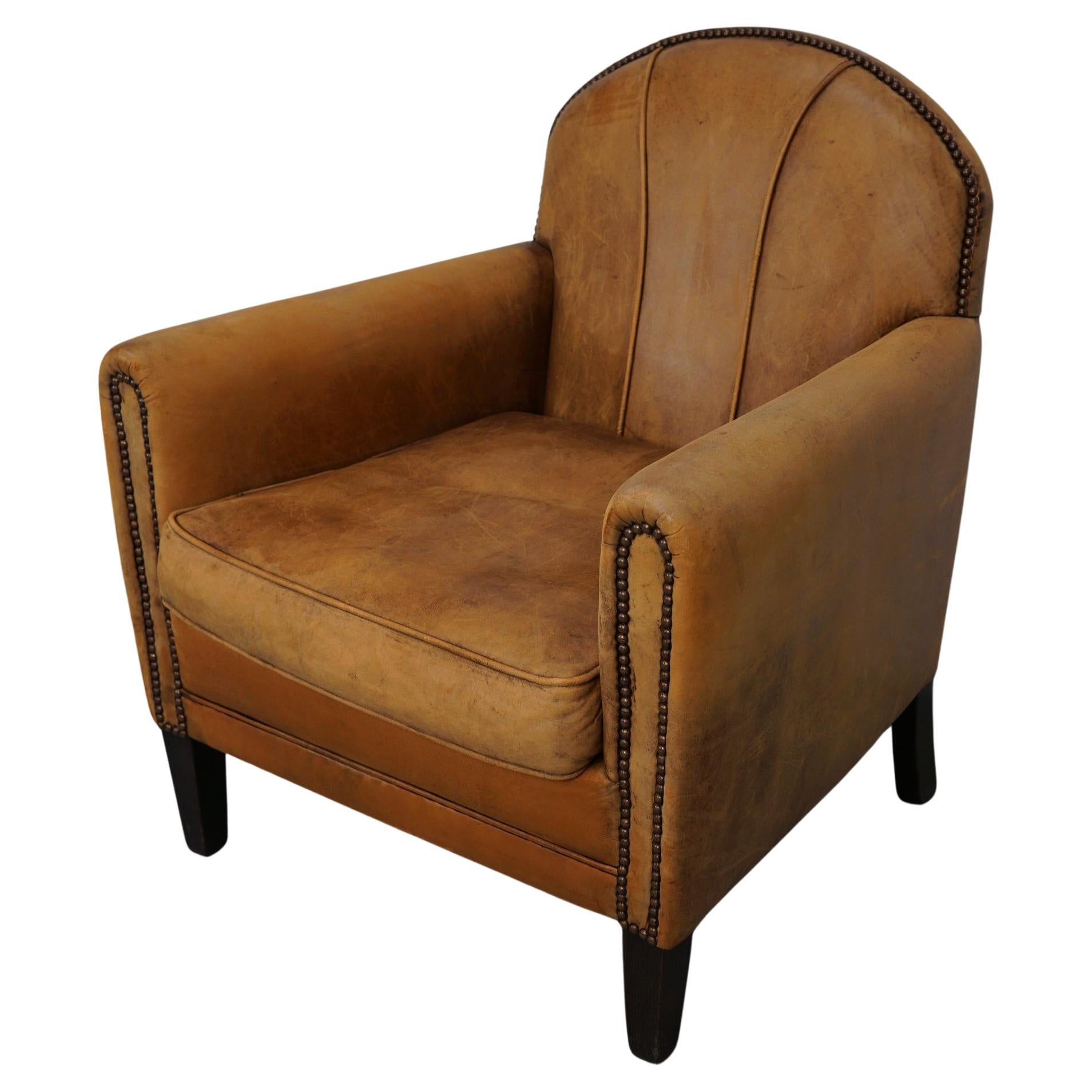 Fauteuil club néerlandais vintage en cuir de couleur cognac