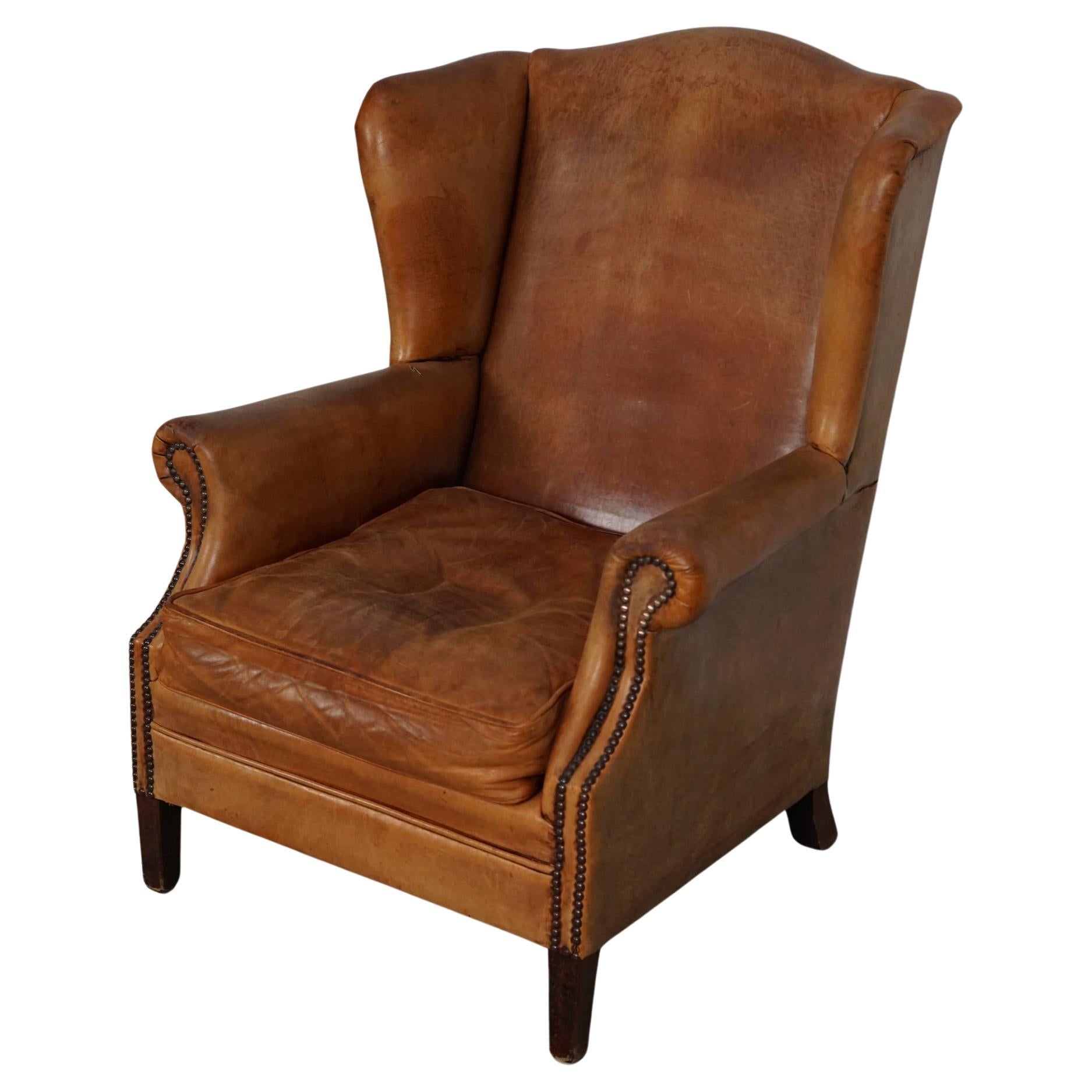 Vintage Dutch Cognac Colored Leather Club Chair