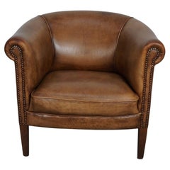 Cognacfarbener Clubsessel aus Leder