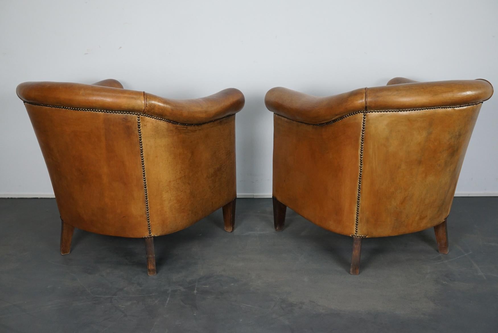 Vintage Dutch Cognac-Colored Leather Club Chair, Set of 2 5