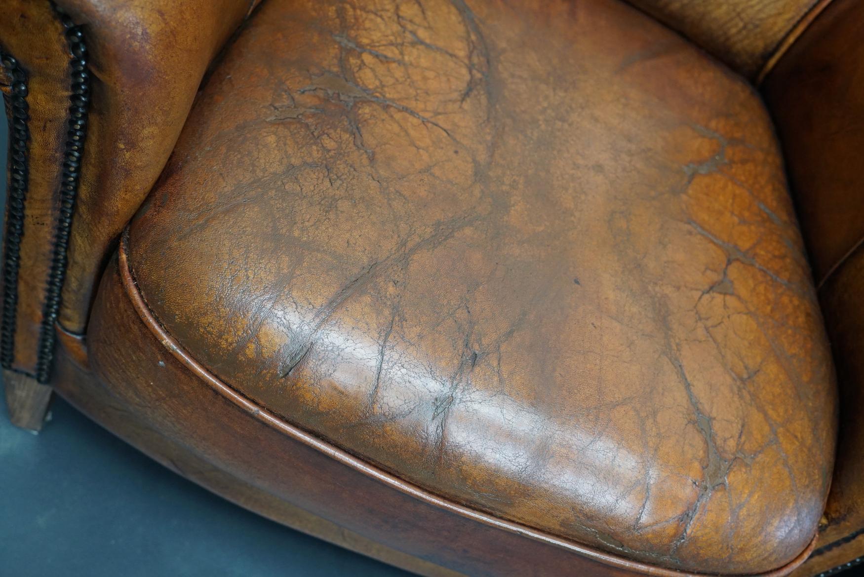 Vintage Dutch Cognac Colored Leather Club Chair, Set of 2 4