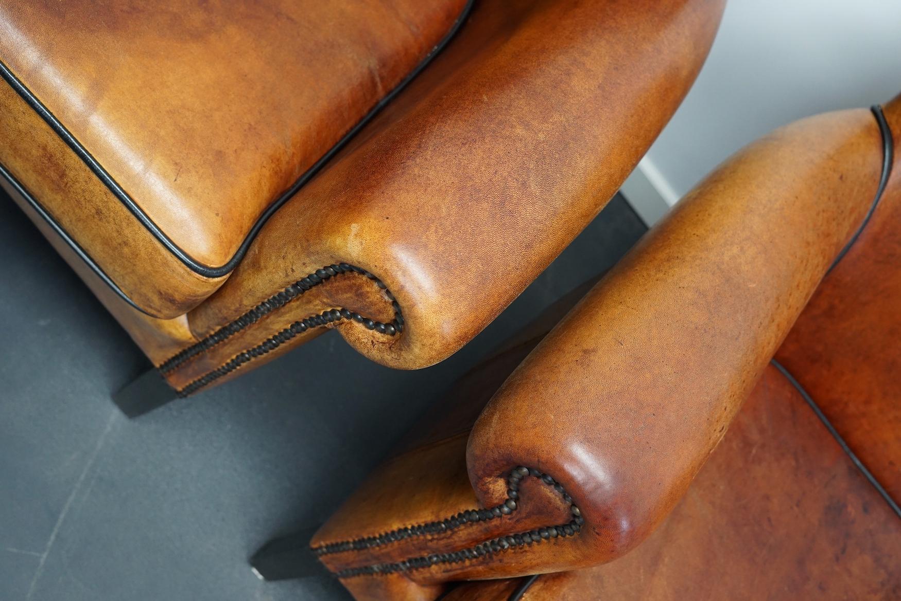 Vintage Dutch Cognac Colored Leather Club Chair, Set of 2 5