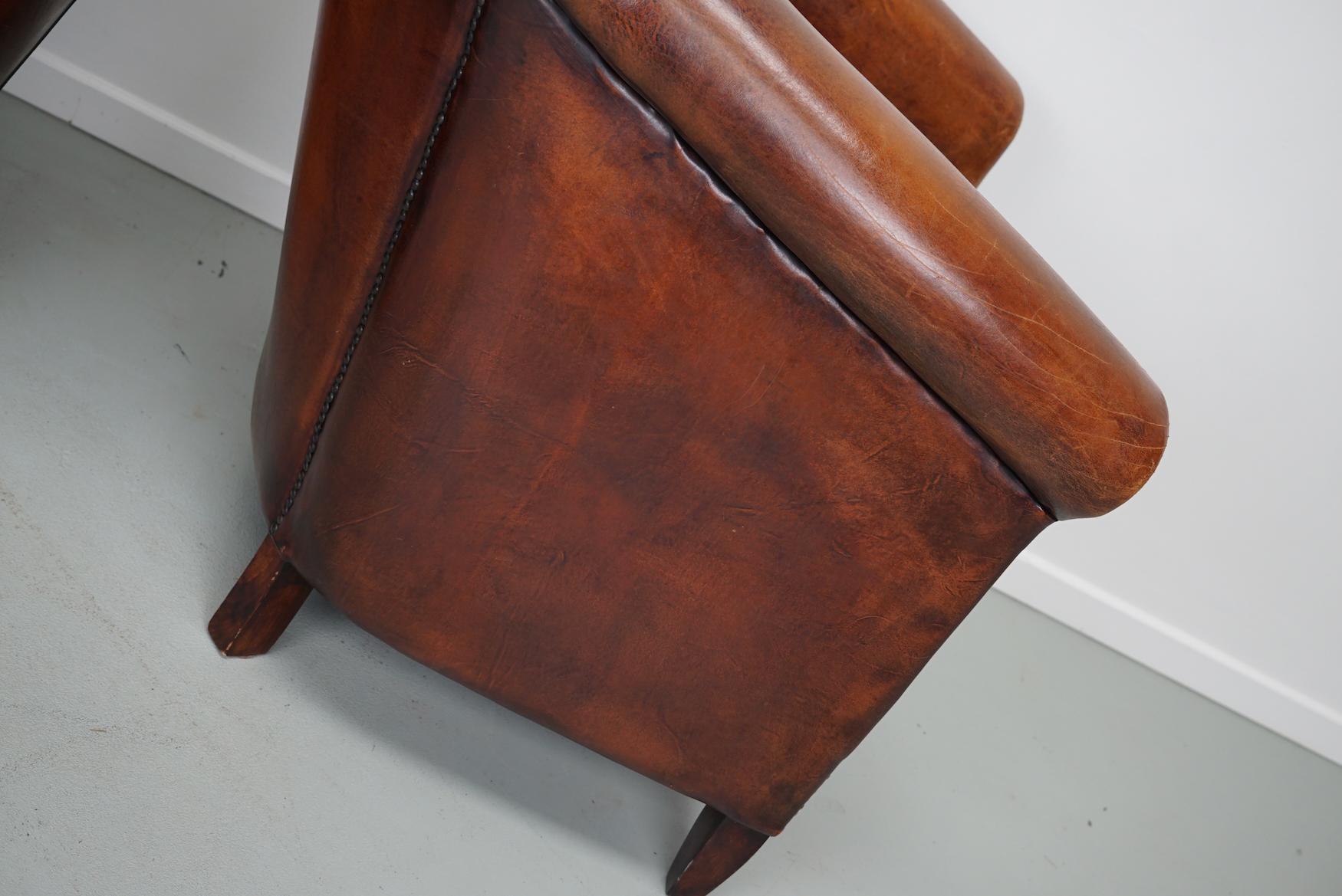 Vintage Dutch Cognac Colored Leather Club Chair, Set of 2 4