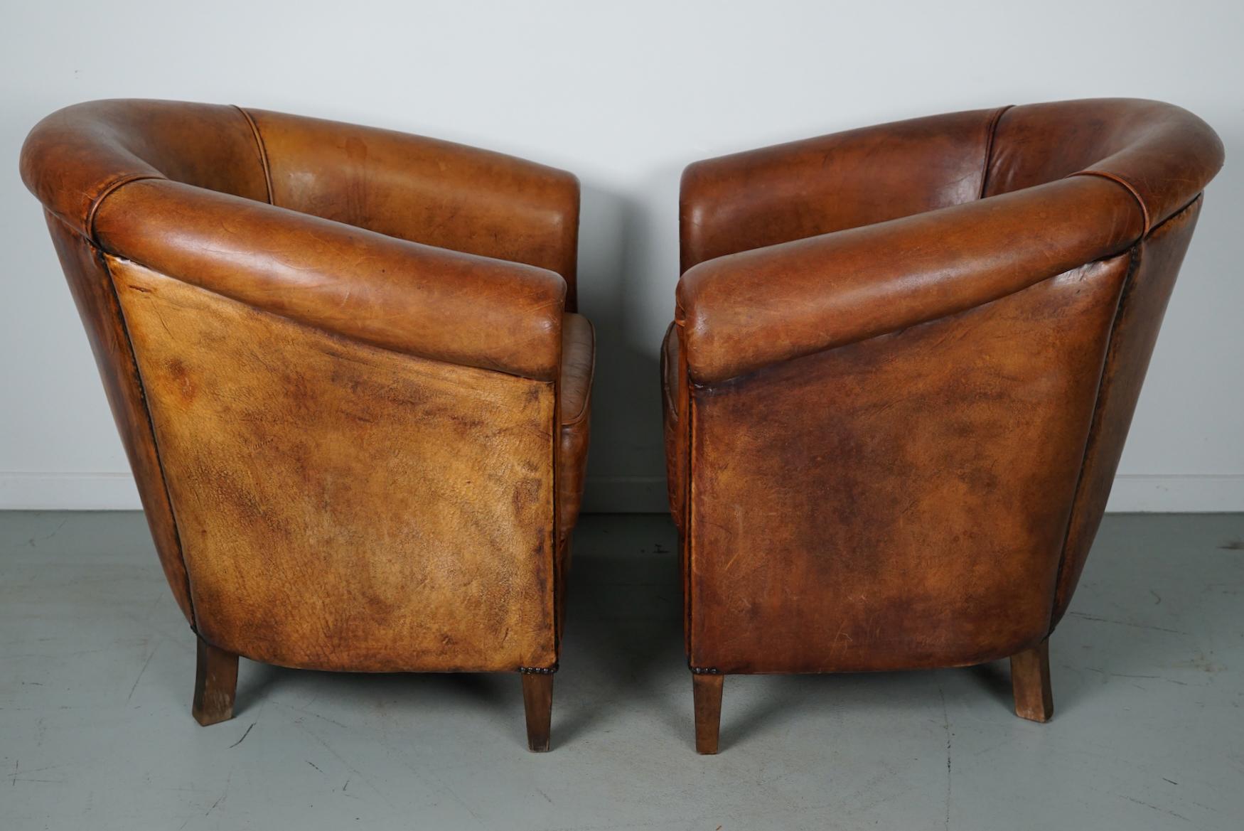 Vintage Dutch Cognac Colored Leather Club Chair, Set of 2 2