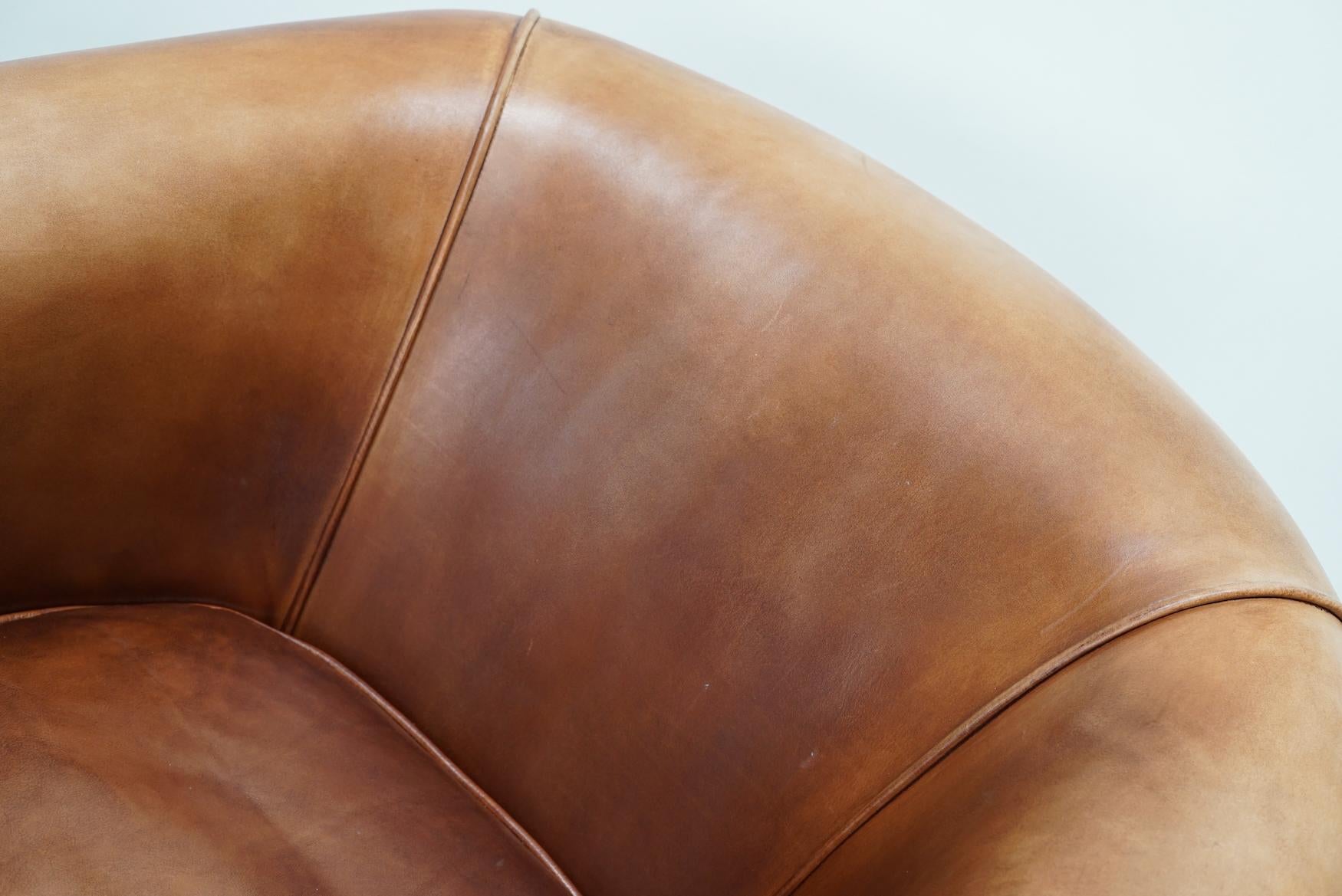 Vintage Dutch Cognac Colored Leather Club Chair, Set of 2 6