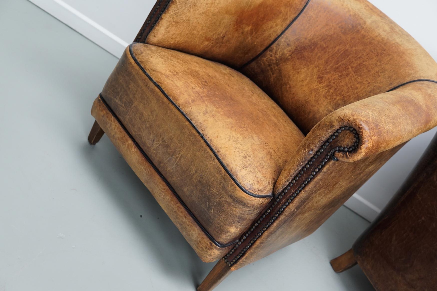 Vintage Dutch Cognac Colored Leather Club Chair, Set of 2 For Sale 5