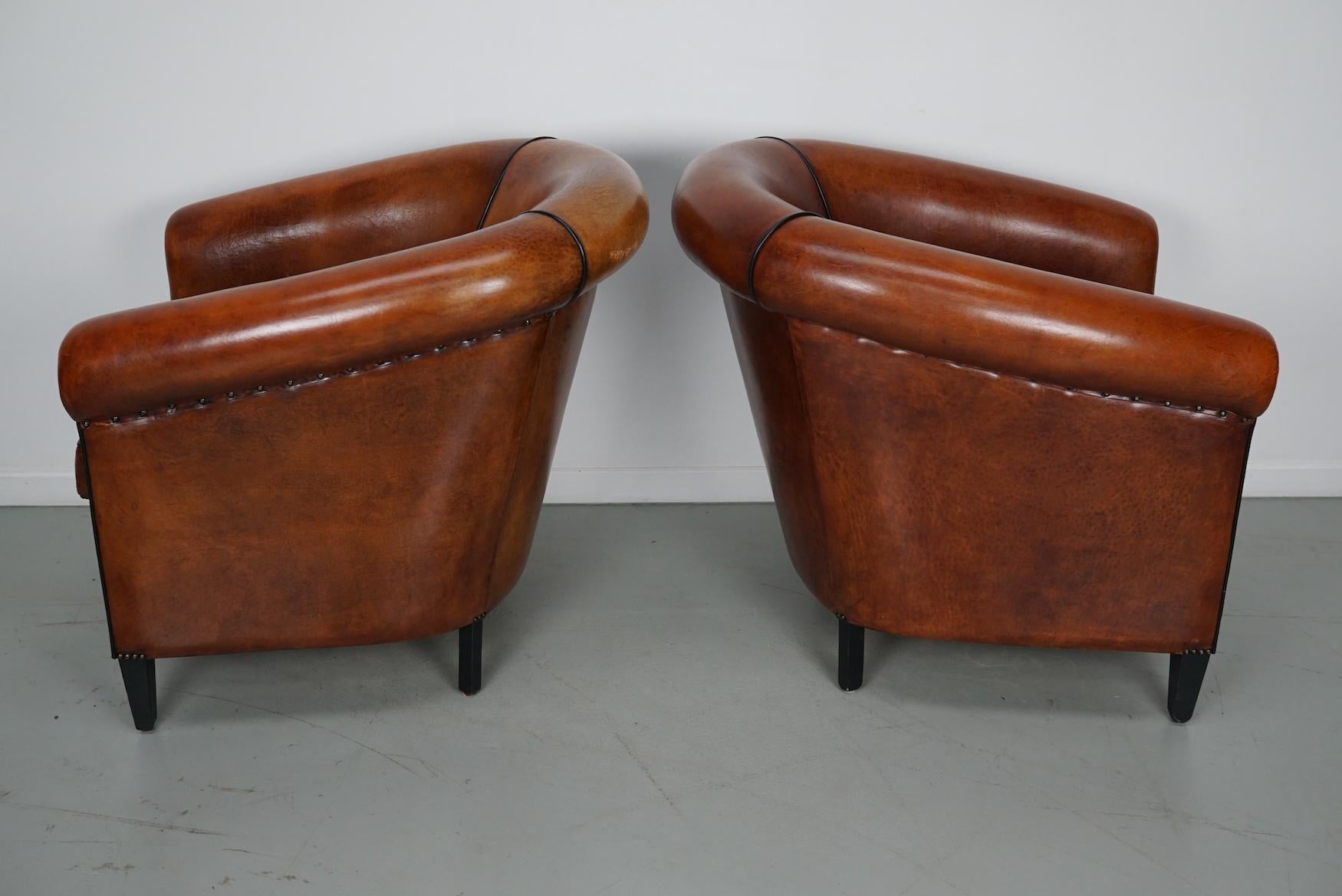 Vintage Dutch Cognac Colored Leather Club Chair, Set of 2 6