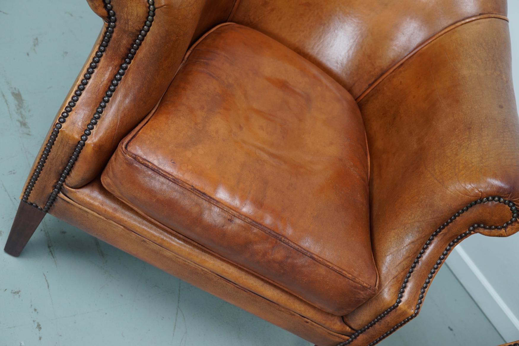 Fauteuil club néerlandais vintage en cuir de couleur cognac, lot de 2 4