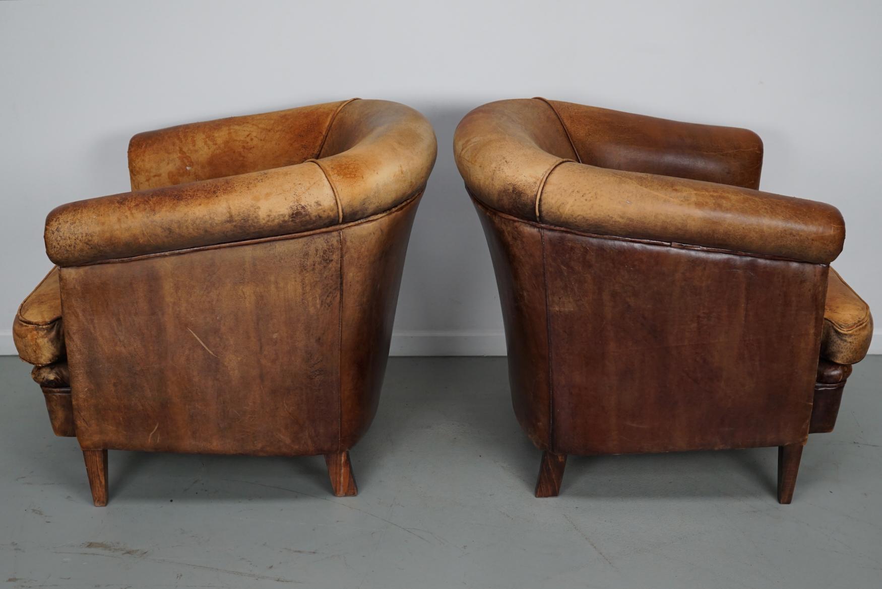 holländischer Cognacfarbener Clubsessel aus Leder, 2er-Set im Angebot 5