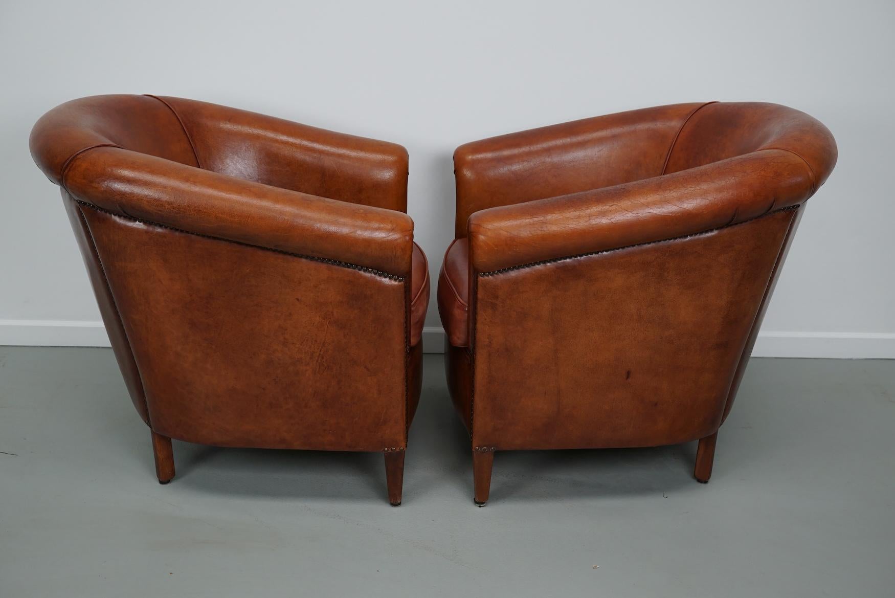 holländischer Cognacfarbener Clubsessel aus Leder, 2er-Set im Angebot 5