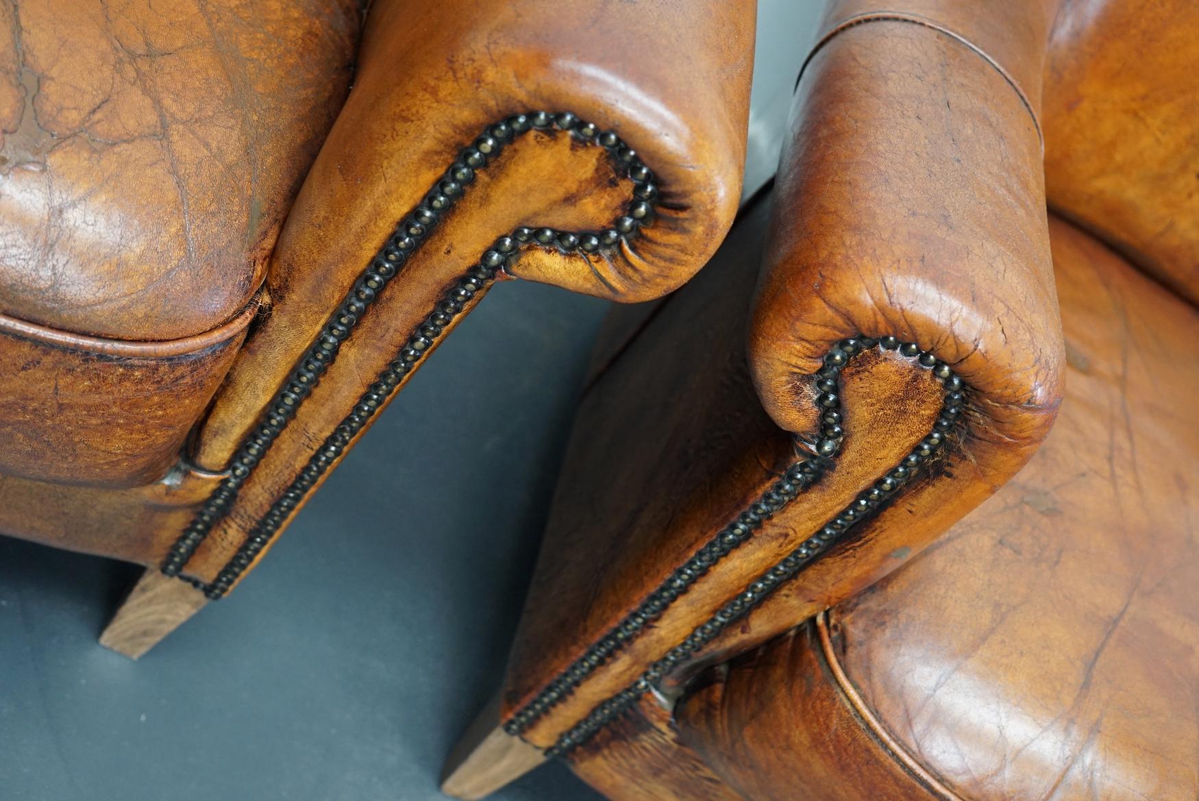 Vintage Dutch Cognac Colored Leather Club Chair, Set of 2 5