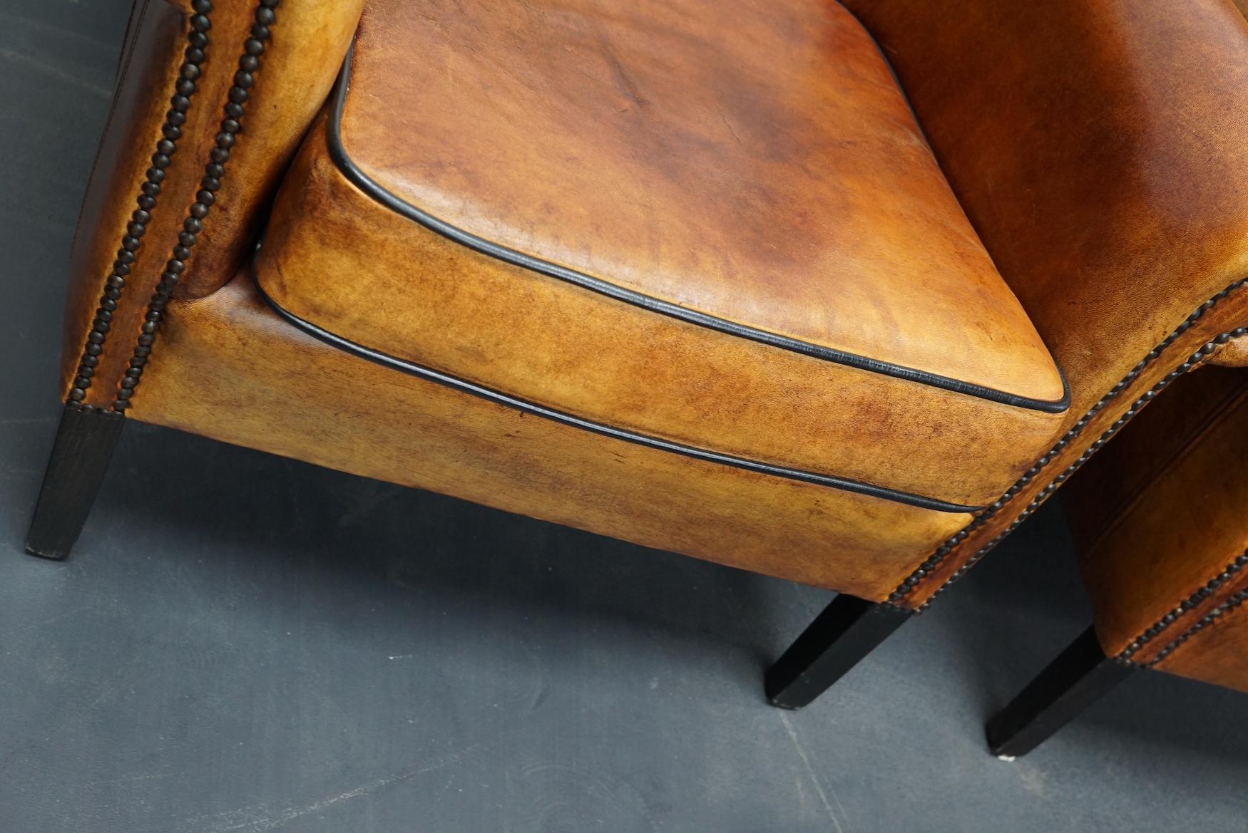 Vintage Dutch Cognac Colored Leather Club Chair, Set of 2 6