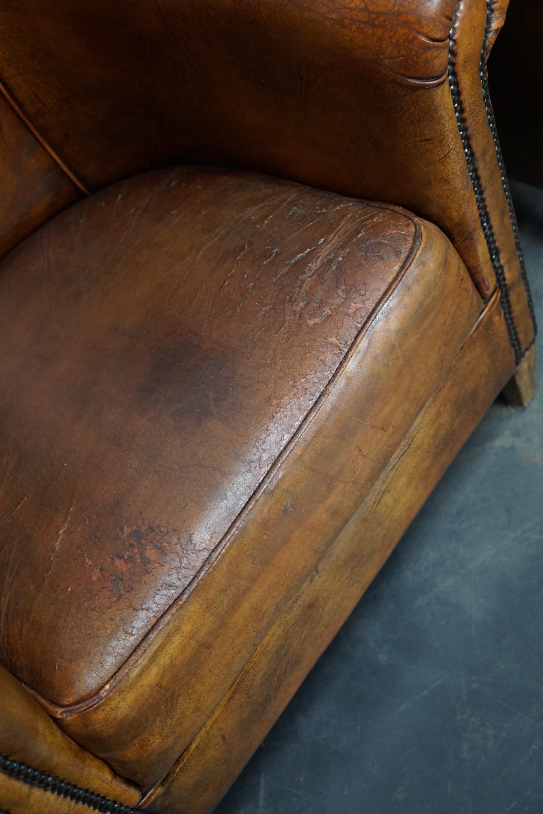 Vintage Dutch Cognac Colored Leather Club Chair, Set of 2 5
