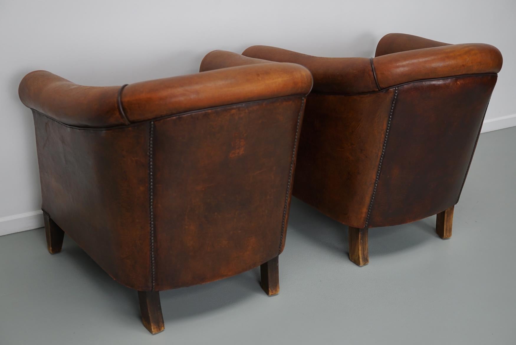 Vintage Dutch Cognac Colored Leather Club Chair, Set of 2 8