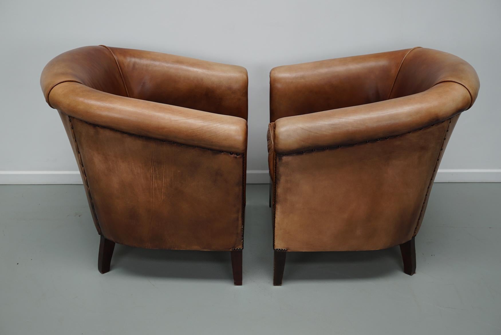 Vintage Dutch Cognac Colored Leather Club Chair, Set of 2 7