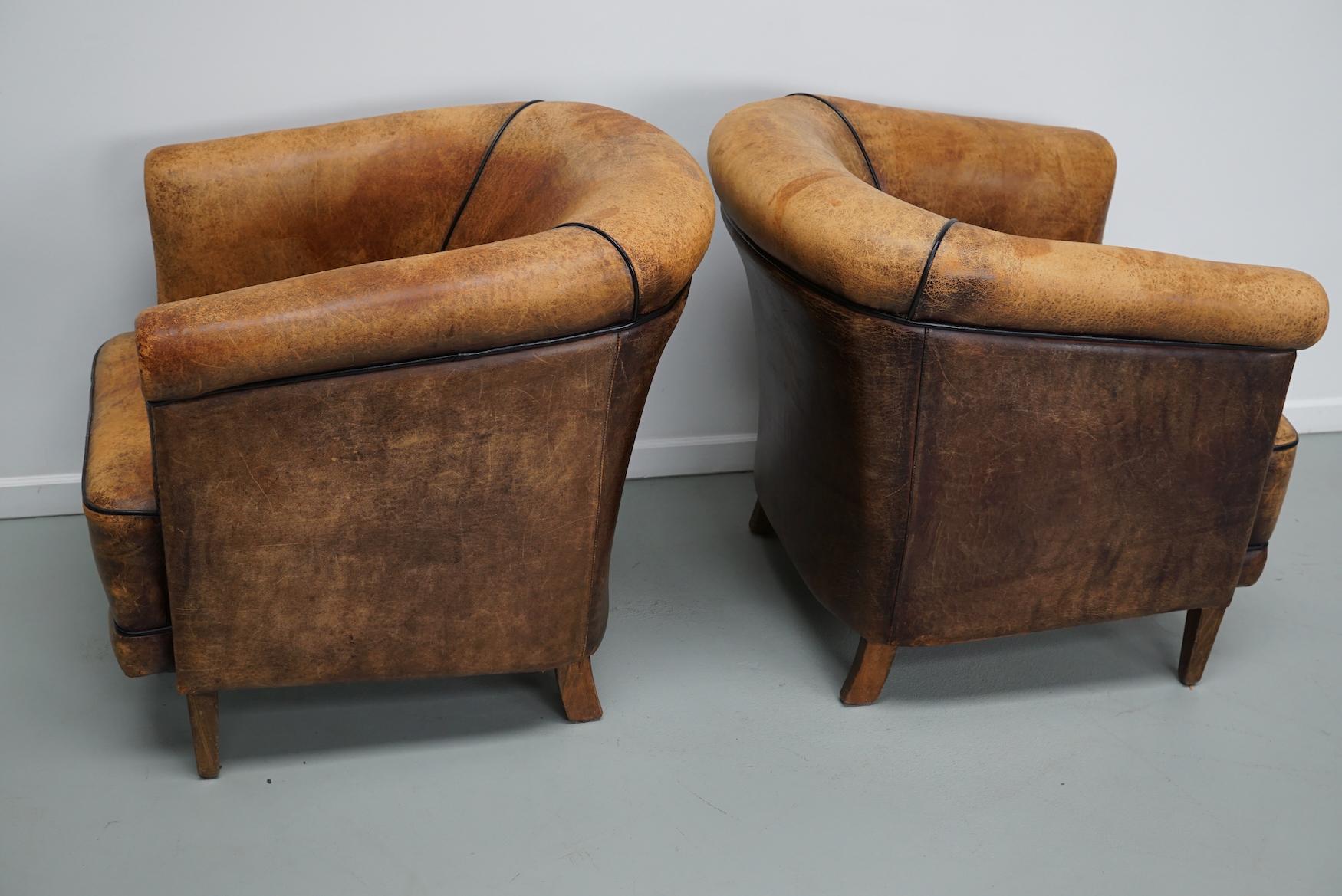 Vintage Dutch Cognac Colored Leather Club Chair, Set of 2 For Sale 6