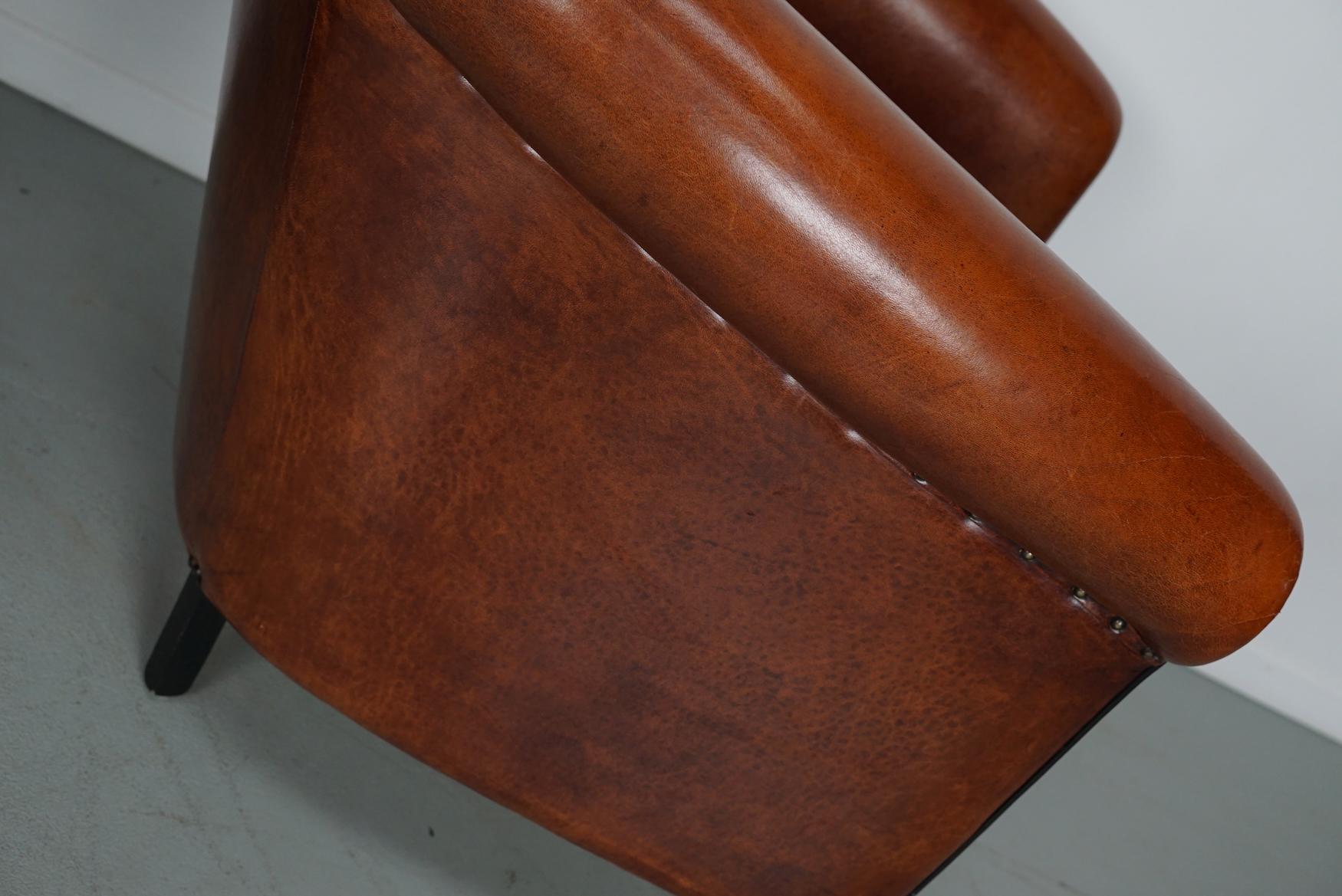 Vintage Dutch Cognac Colored Leather Club Chair, Set of 2 7