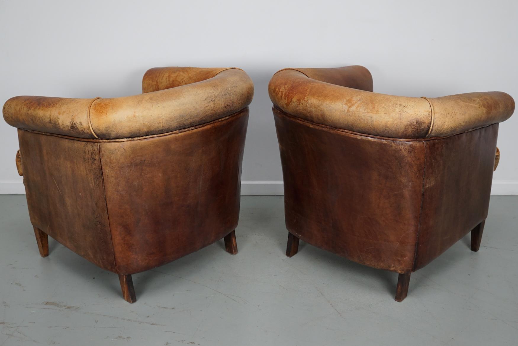Vintage Dutch Cognac Colored Leather Club Chair, Set of 2 7