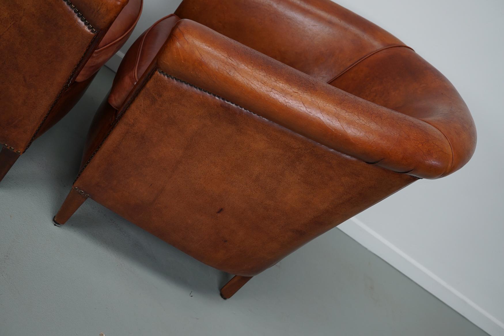 holländischer Cognacfarbener Clubsessel aus Leder, 2er-Set im Angebot 6