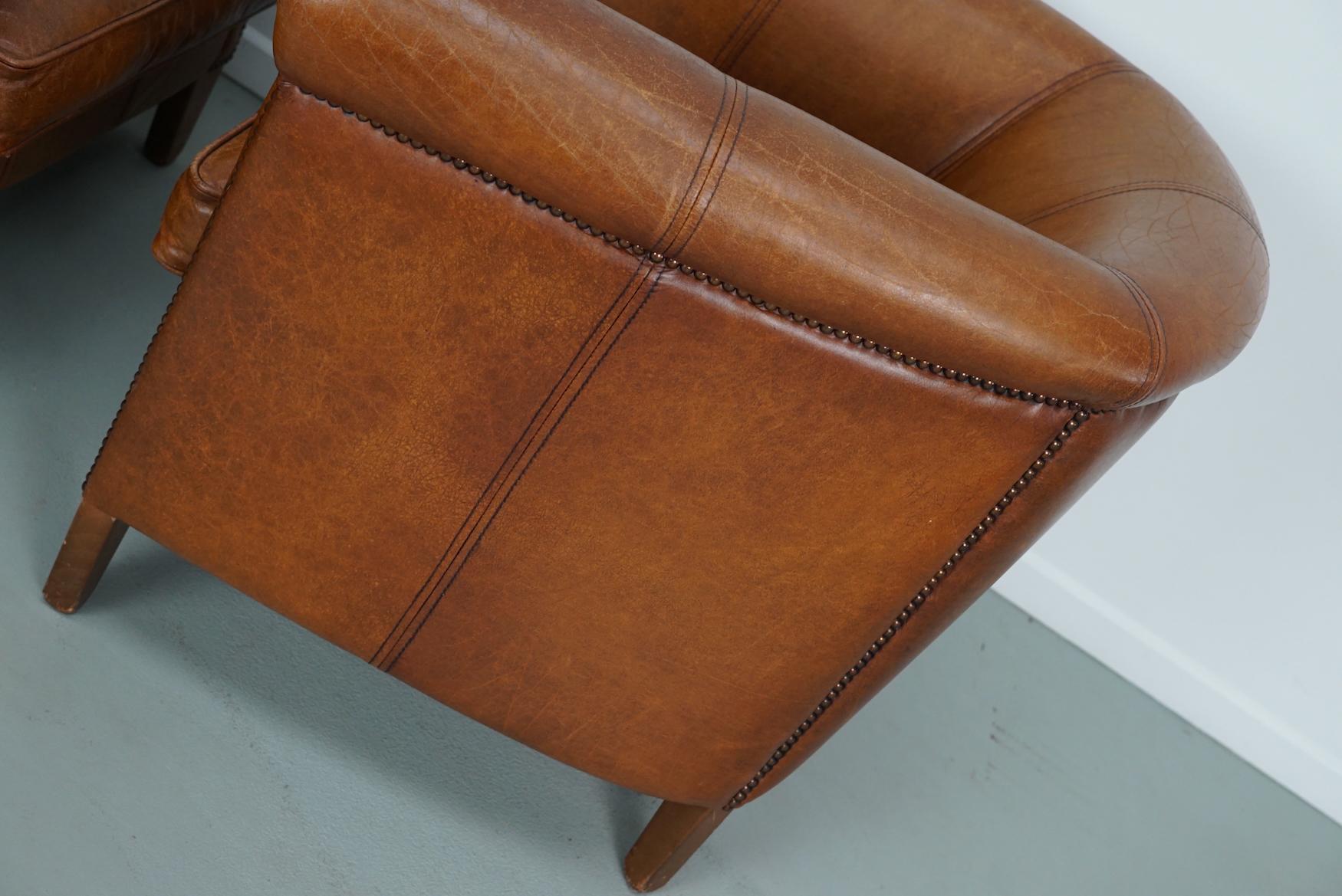 holländischer Cognacfarbener Clubsessel aus Leder, 2er-Set im Angebot 6