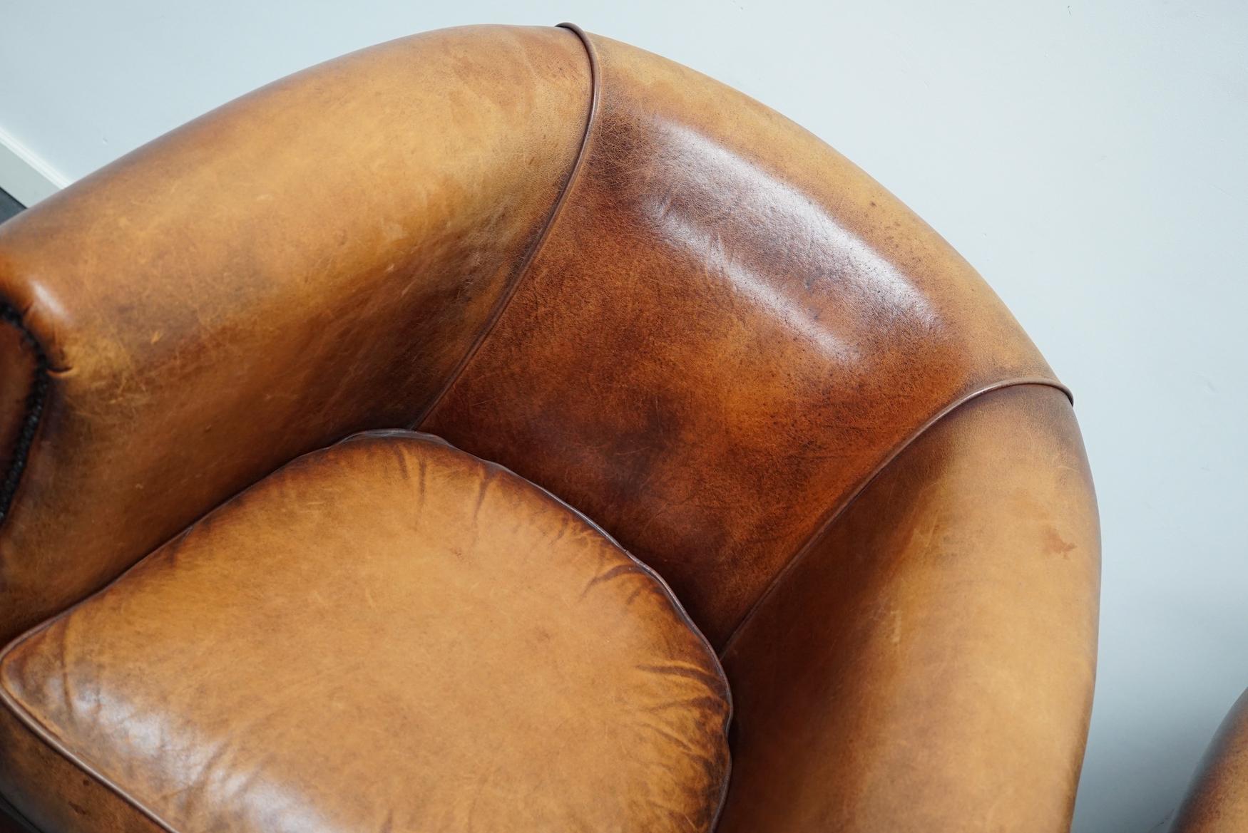 Vintage Dutch Cognac Colored Leather Club Chair, Set of 2 For Sale 7