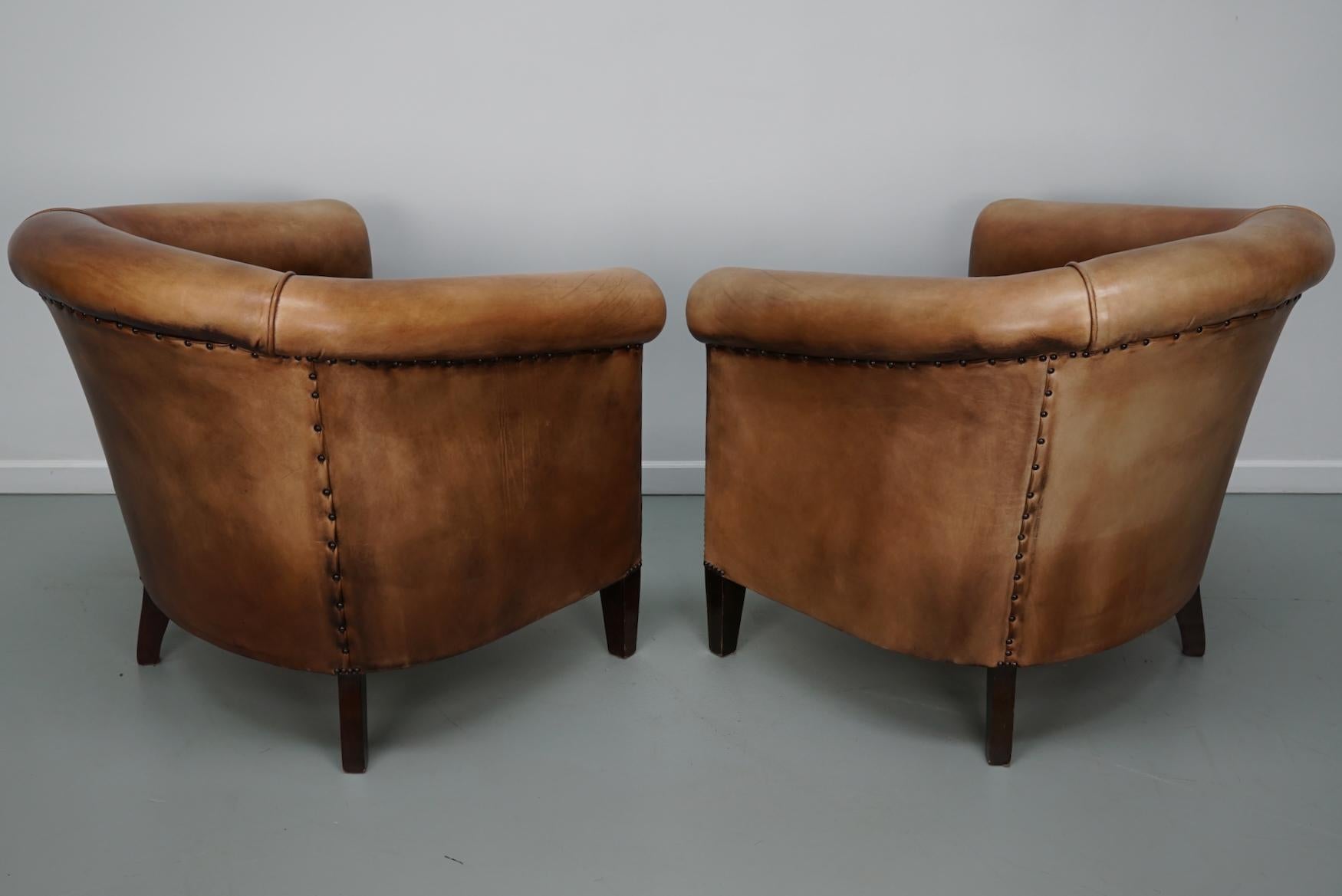 Vintage Dutch Cognac Colored Leather Club Chair, Set of 2 8