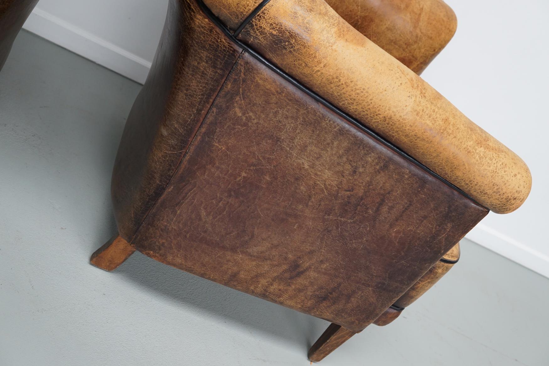 Vintage Dutch Cognac Colored Leather Club Chair, Set of 2 For Sale 7