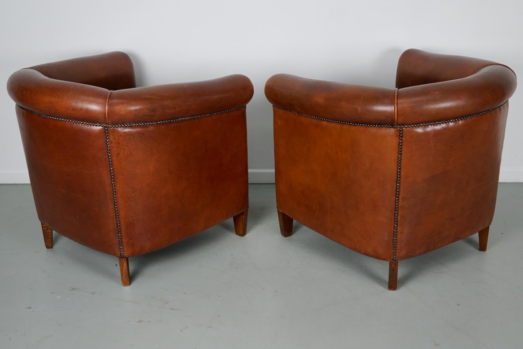 Vintage Dutch Cognac Colored Leather Club Chair, Set of 2 8