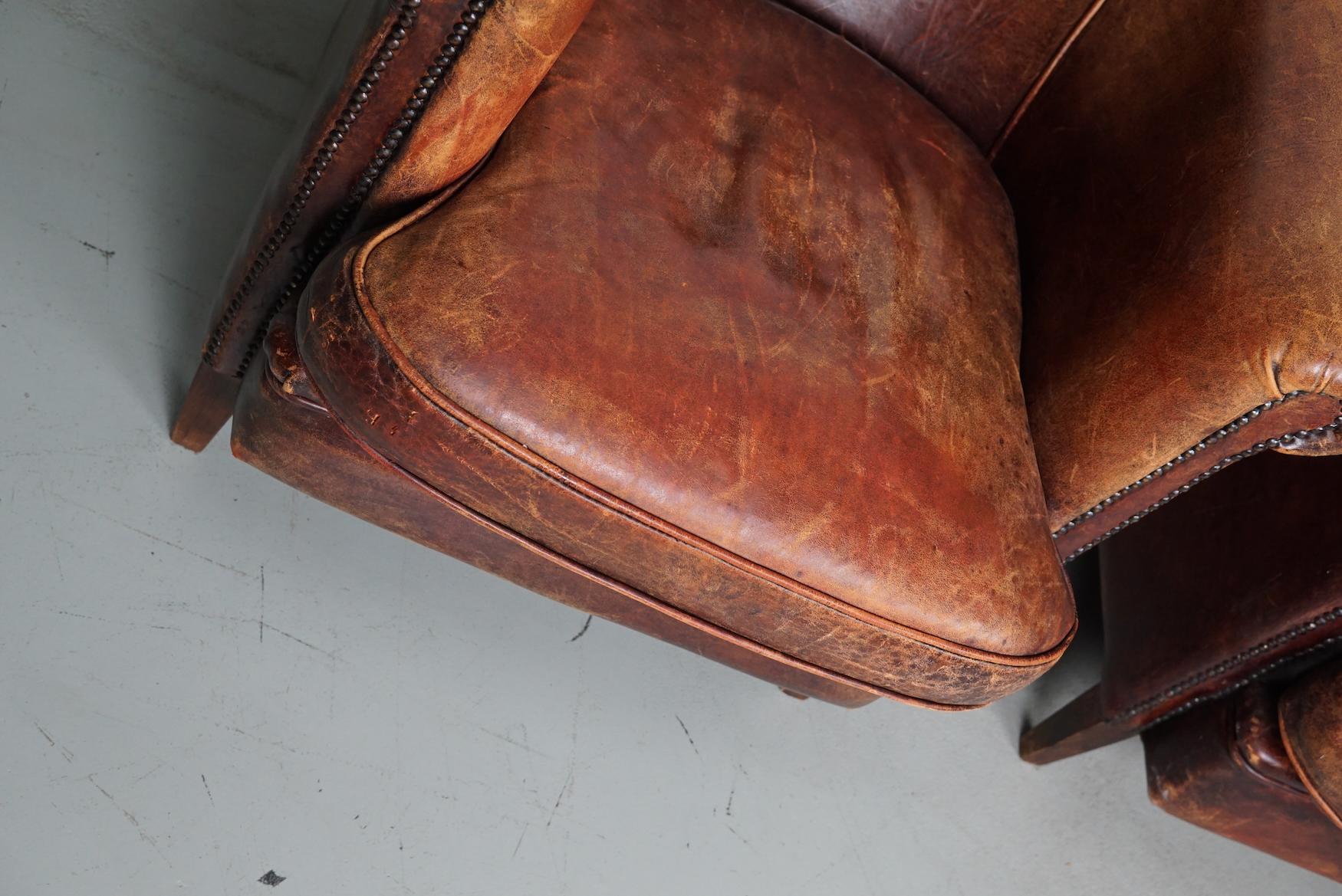 Vintage Dutch Cognac Colored Leather Club Chair, Set of 2 For Sale 7