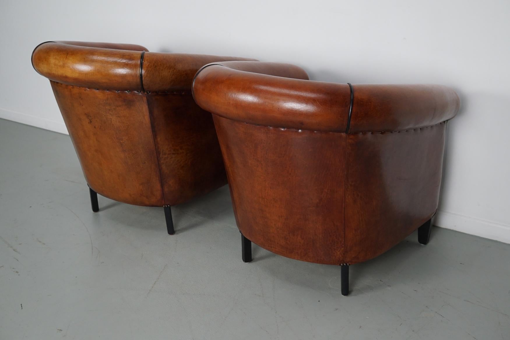 Vintage Dutch Cognac Colored Leather Club Chair, Set of 2 8