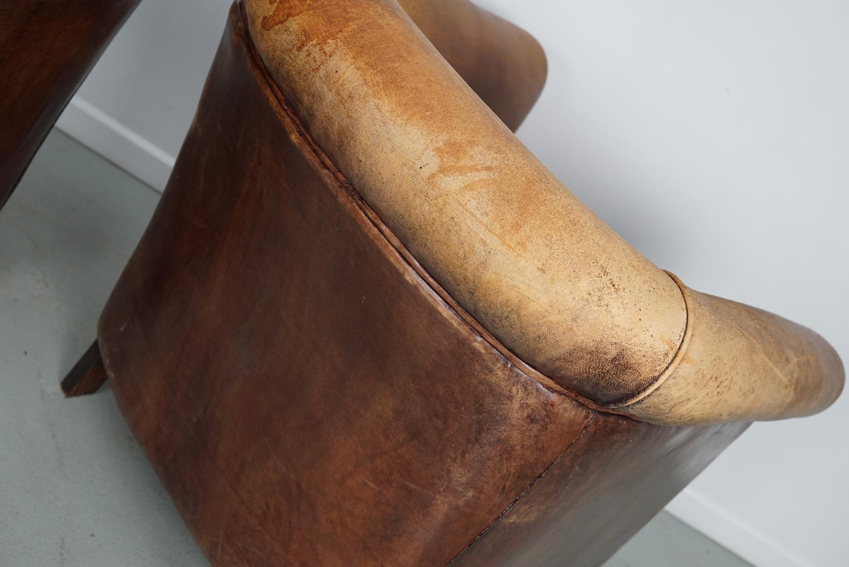 Vintage Dutch Cognac Colored Leather Club Chair, Set of 2 8