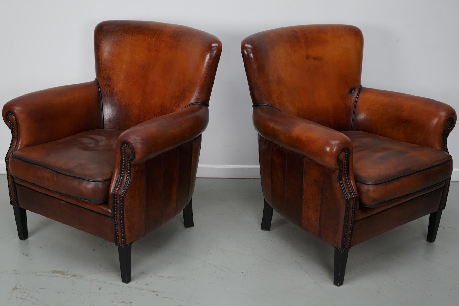 holländischer Cognacfarbener Clubsessel aus Leder, 2er-Set im Angebot 6