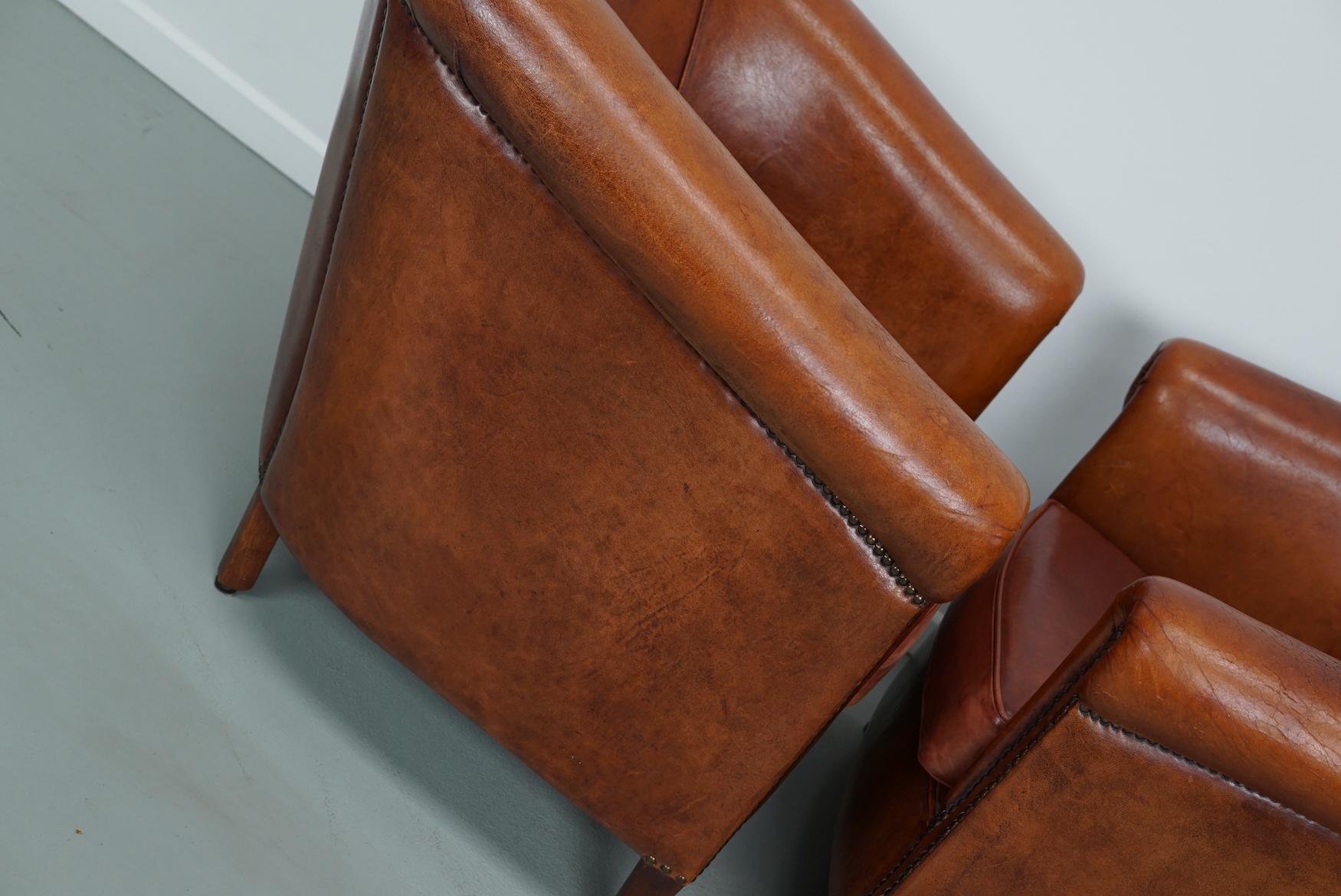 holländischer Cognacfarbener Clubsessel aus Leder, 2er-Set im Angebot 7