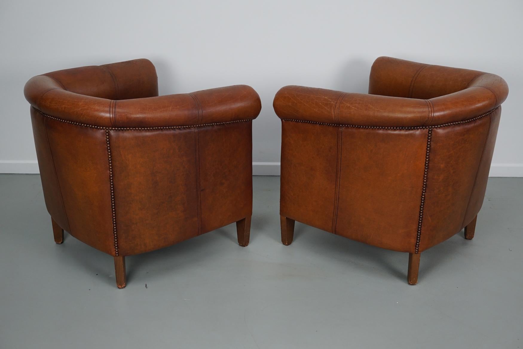 holländischer Cognacfarbener Clubsessel aus Leder, 2er-Set im Angebot 7