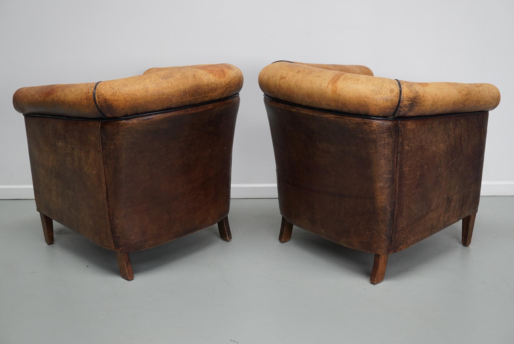 Vintage Dutch Cognac Colored Leather Club Chair, Set of 2 For Sale 8