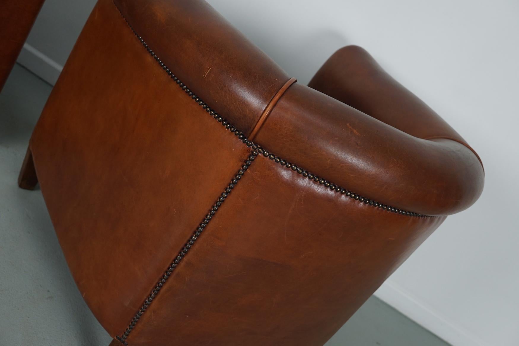 Vintage Dutch Cognac Colored Leather Club Chair, Set of 2 9