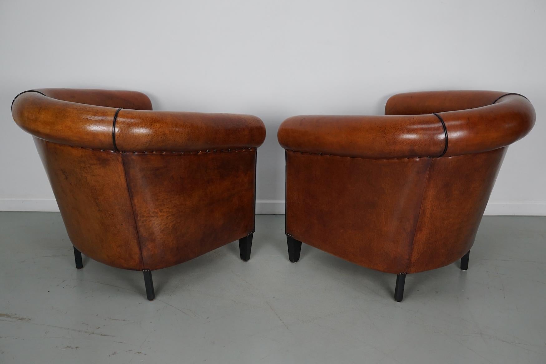 Vintage Dutch Cognac Colored Leather Club Chair, Set of 2 9