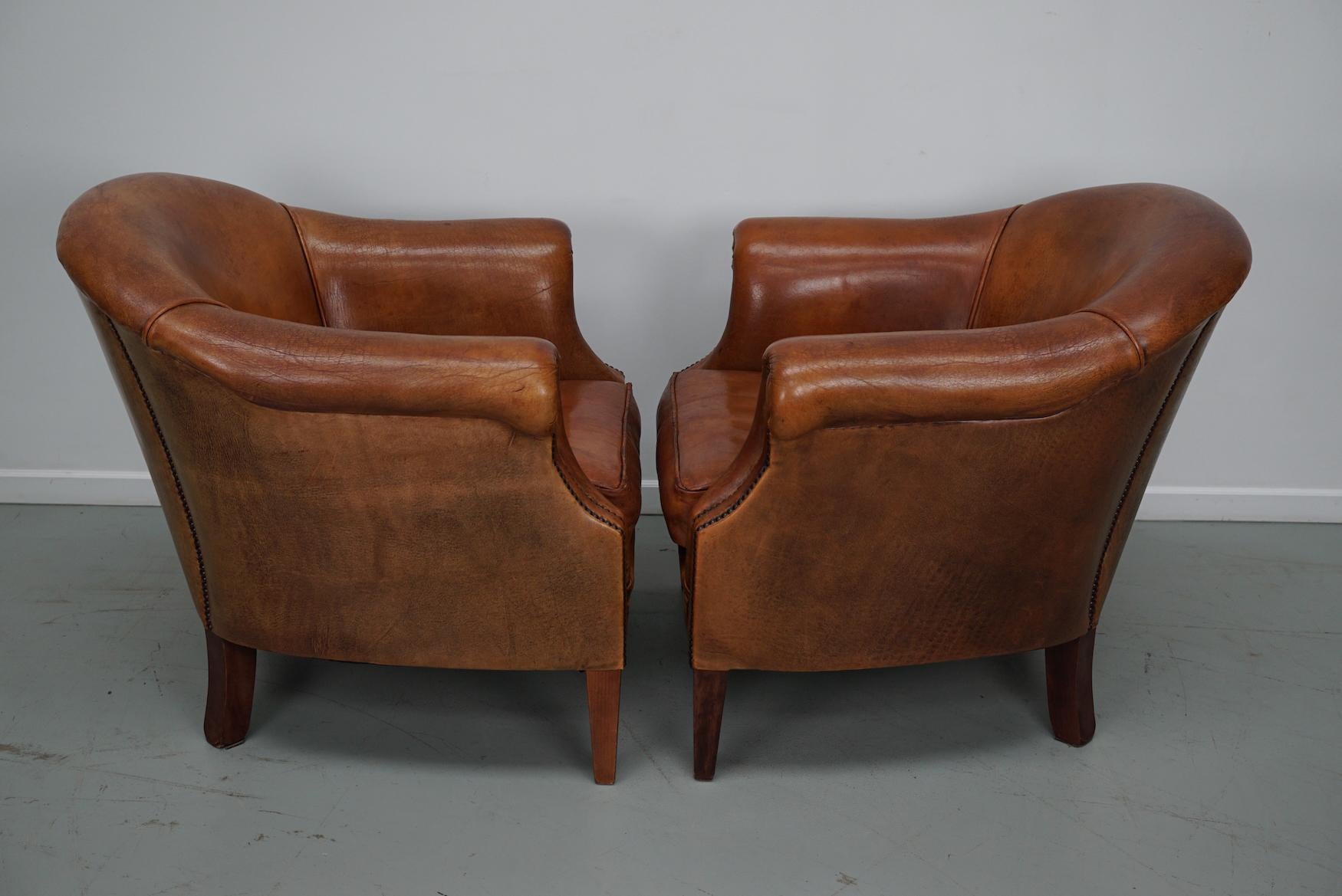 Fauteuil club néerlandais vintage en cuir de couleur cognac, lot de 2 7