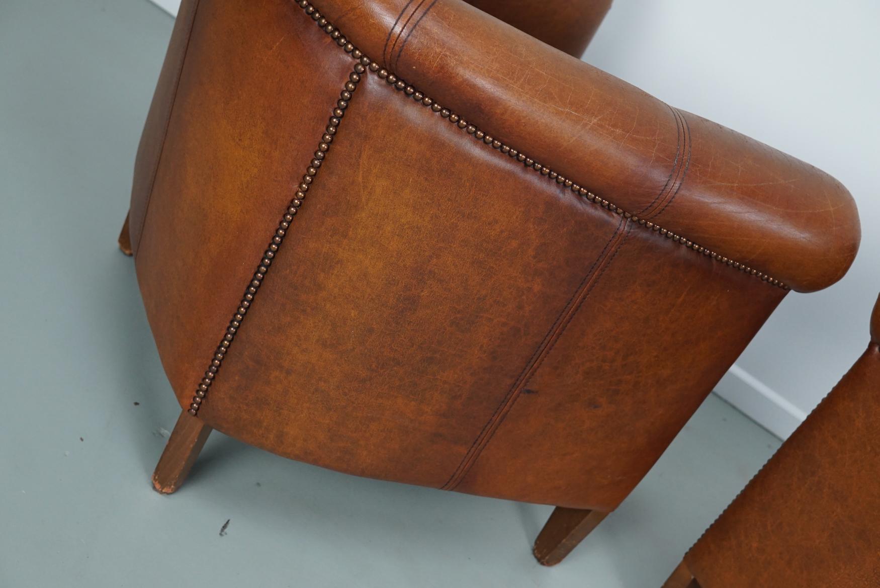 holländischer Cognacfarbener Clubsessel aus Leder, 2er-Set im Angebot 8