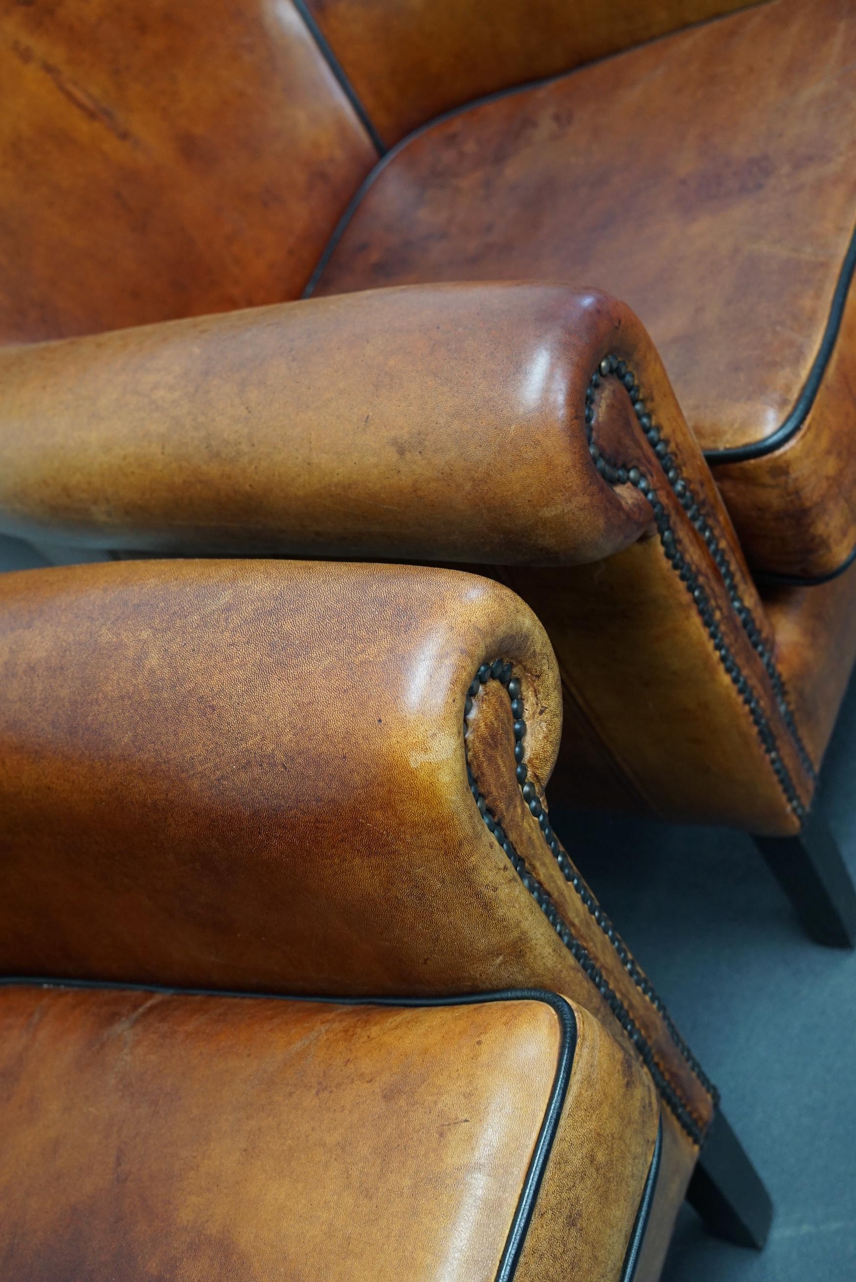 Vintage Dutch Cognac Colored Leather Club Chair, Set of 2 9