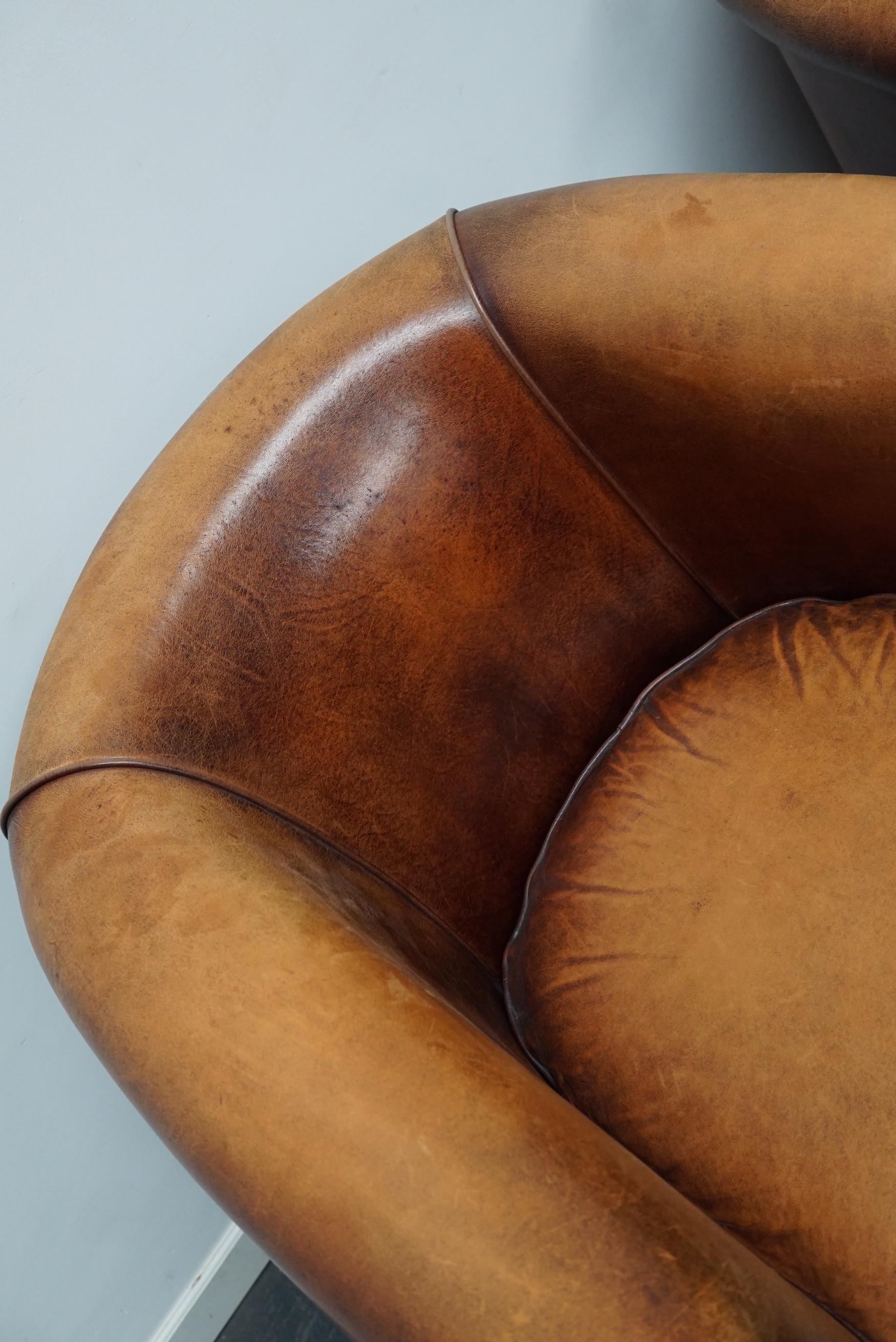 Vintage Dutch Cognac Colored Leather Club Chair, Set of 2 For Sale 9