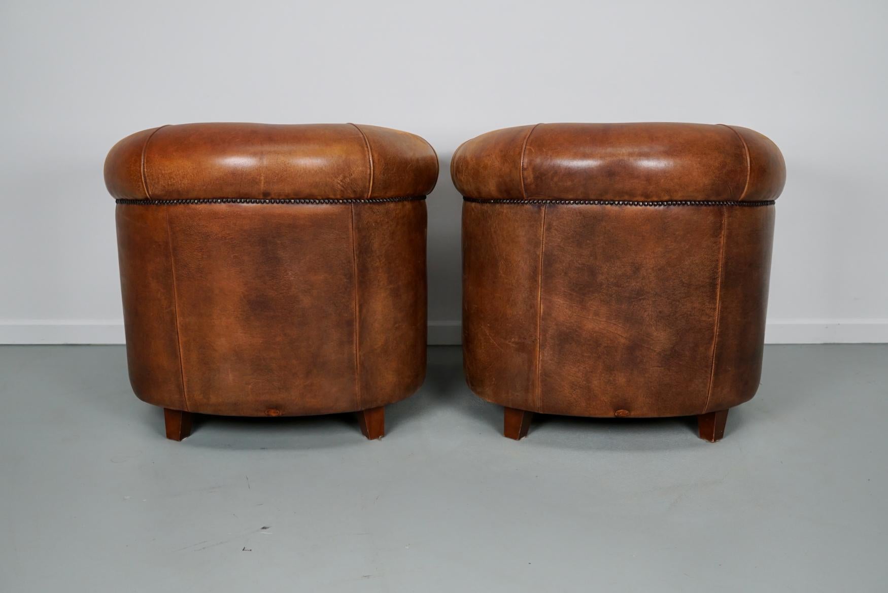 Vintage Dutch Cognac Colored Leather Club Chair, Set of 2 10
