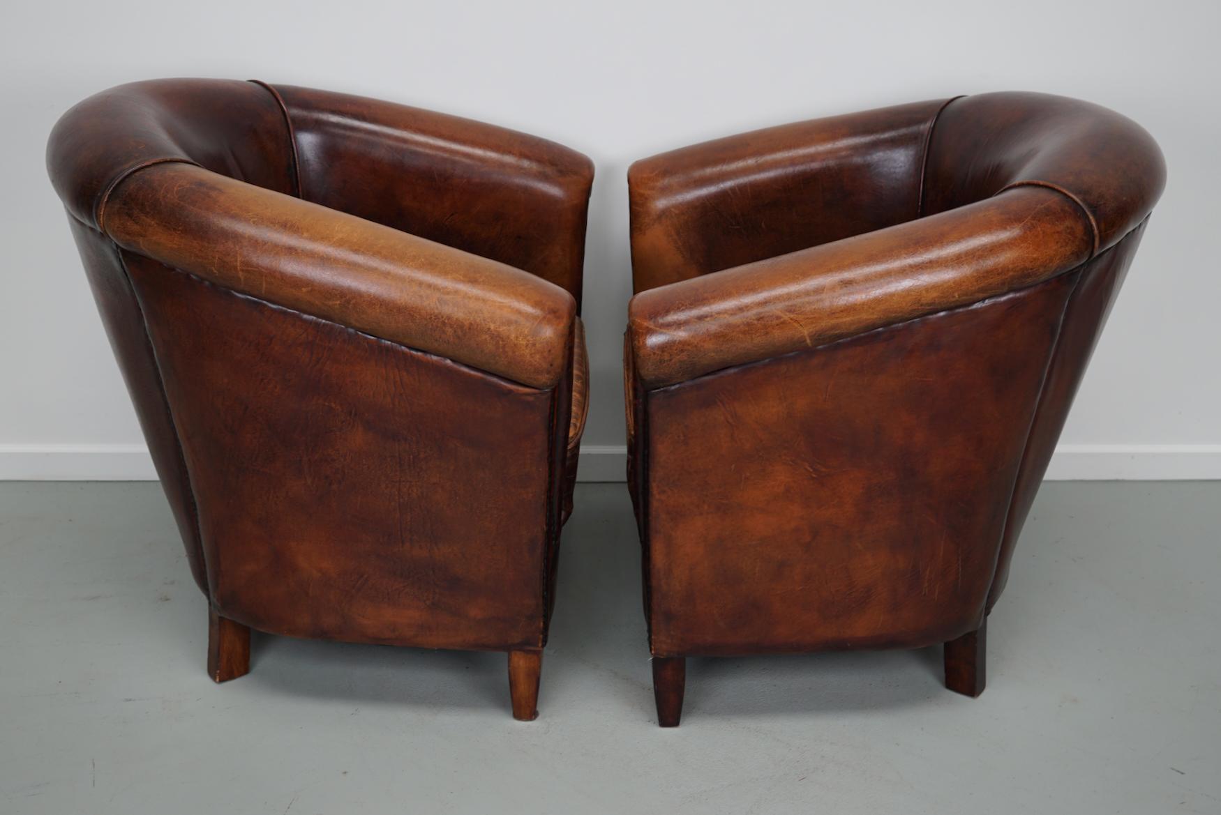 Vintage Dutch Cognac Colored Leather Club Chair, Set of 2 8