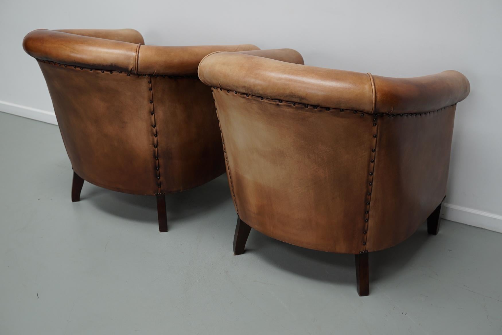 Vintage Dutch Cognac Colored Leather Club Chair, Set of 2 10
